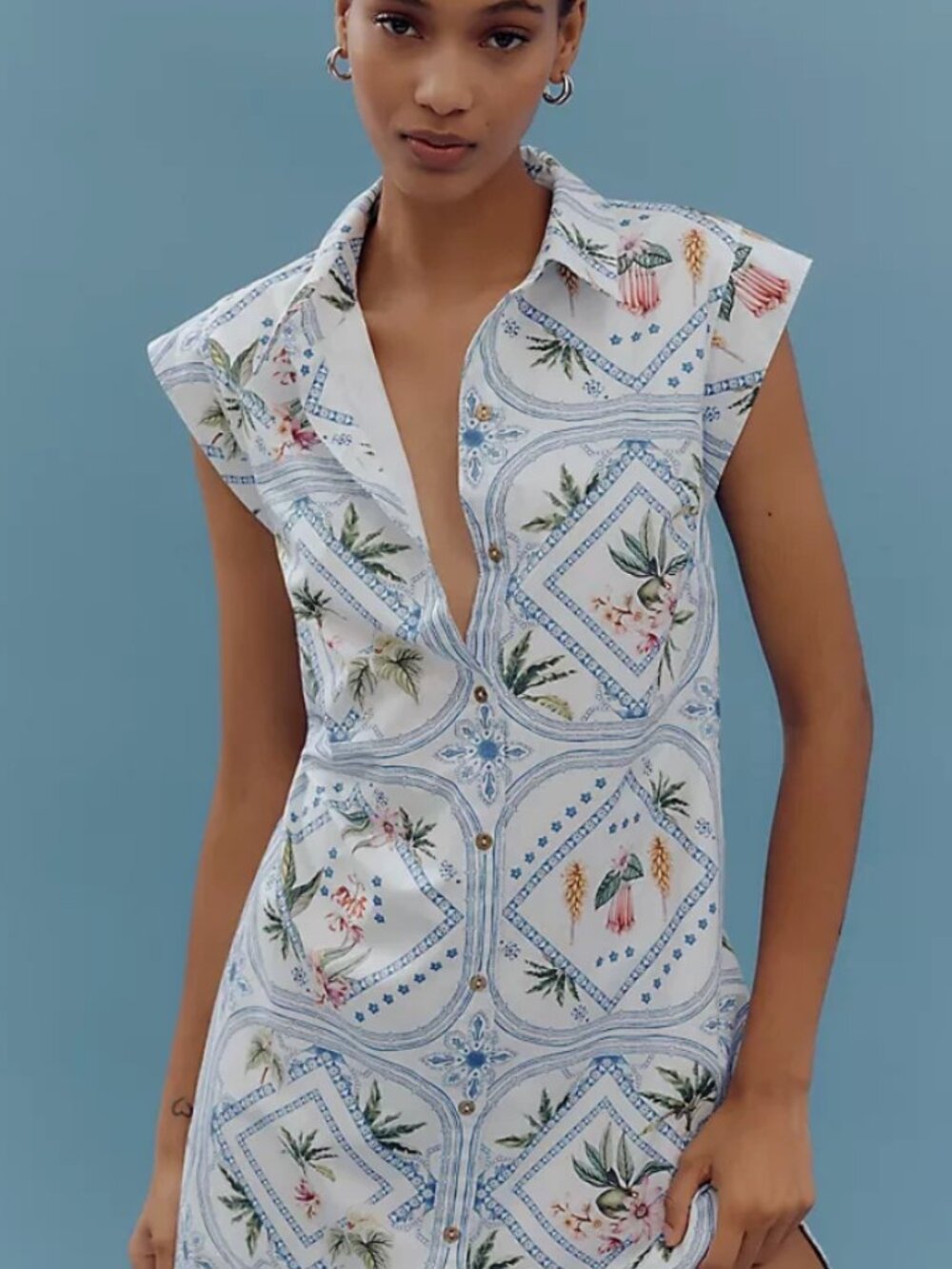 Anthropologie White Floral-Print Midi Dress